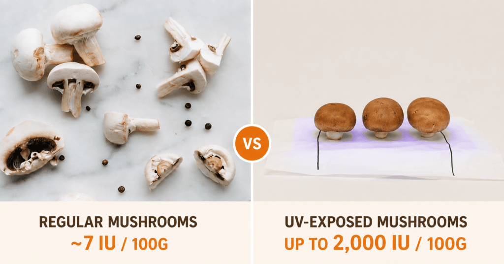 Normal Mushrooms Vs UV-Treated Mushrooms