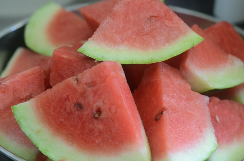 Close-up of fresh watermelon slices, perfect for summer refreshment.