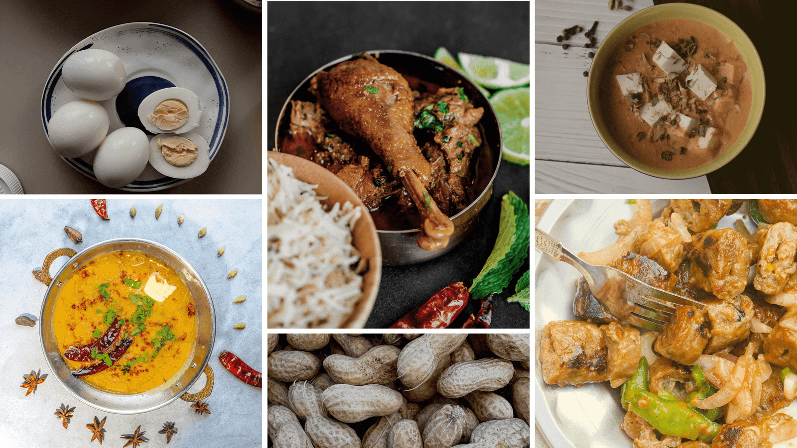 High protein Indian foods — eggs paneer dal soy chunks peanuts chicken